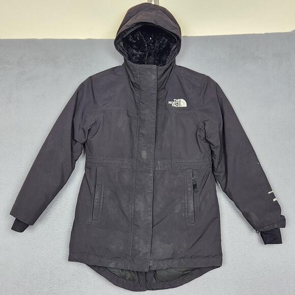North Face Arctic Parka Coat Girls Small 7/8 Black DryVent 600 Down Hooded - Picture 1 of 16
